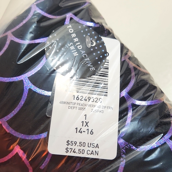 ❤️NWT VINTAGE TORRID SWIM BIKINI TOP - SHINY BLUE MERMAID ZIP FRONT ACTIVE - Picture 5 of 13